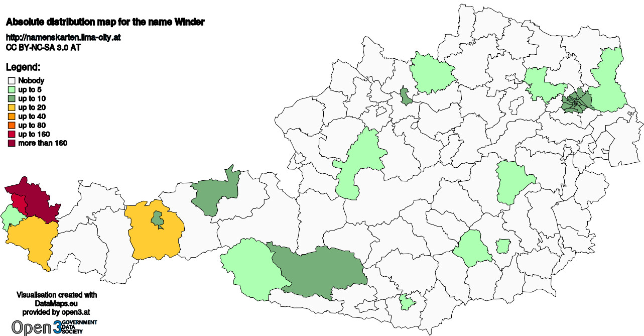 Absolute Distribution maps for surname Winder