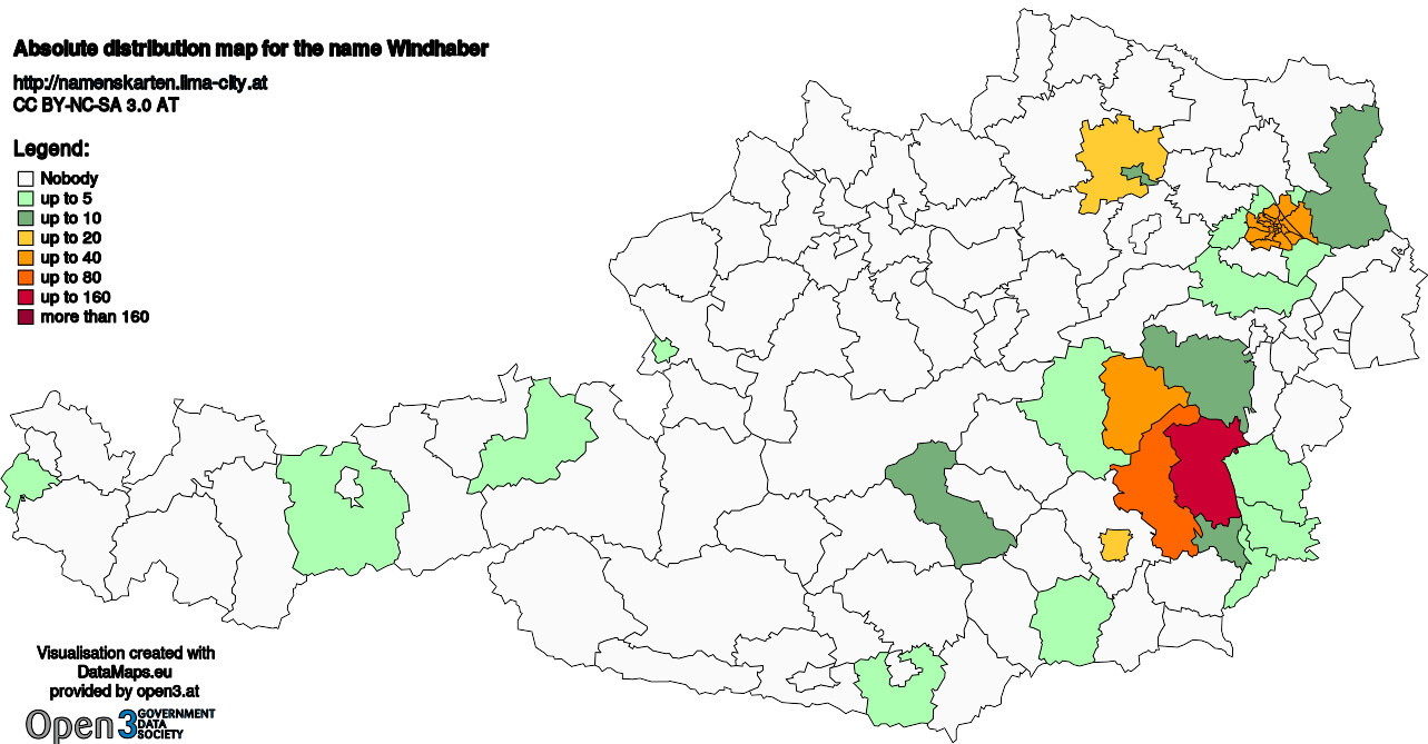 Absolute Distribution maps for surname Windhaber