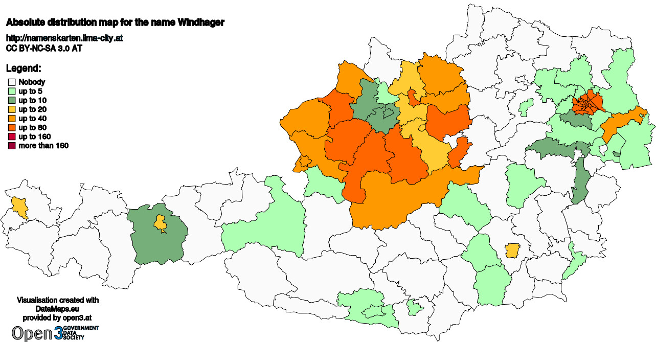 Absolute Distribution maps for surname Windhager