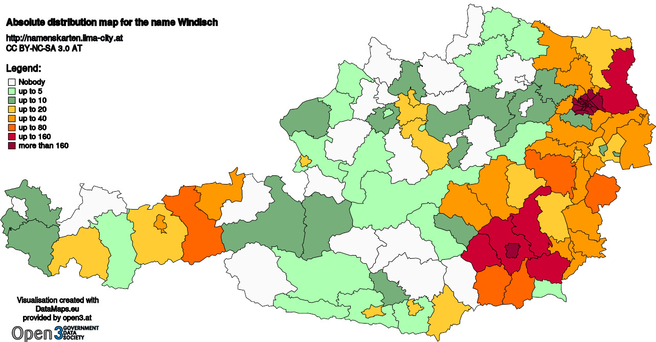 Absolute Distribution maps for surname Windisch