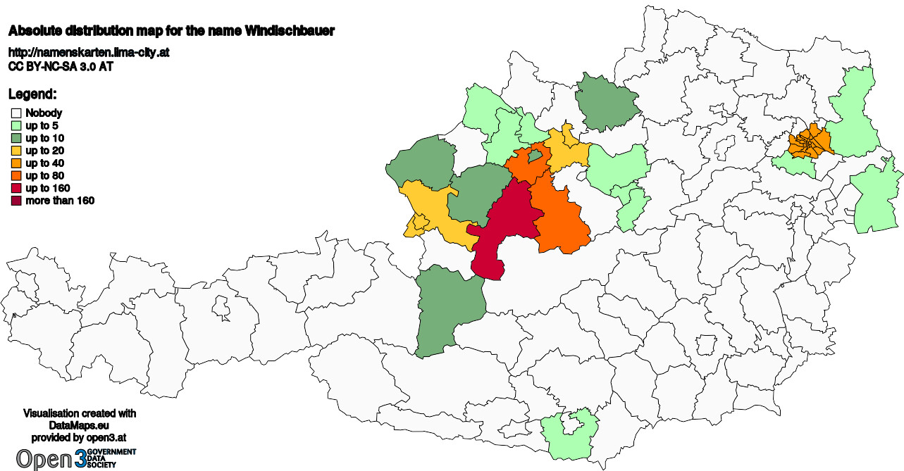 Absolute Distribution maps for surname Windischbauer