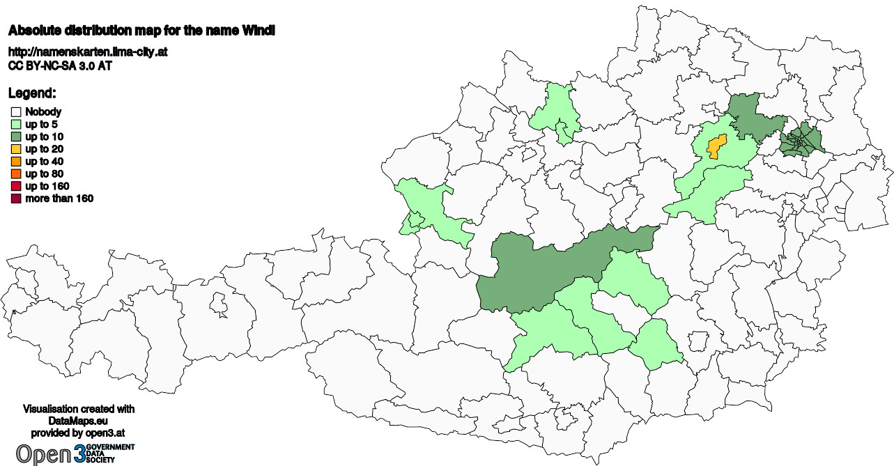 Absolute Distribution maps for surname Windl