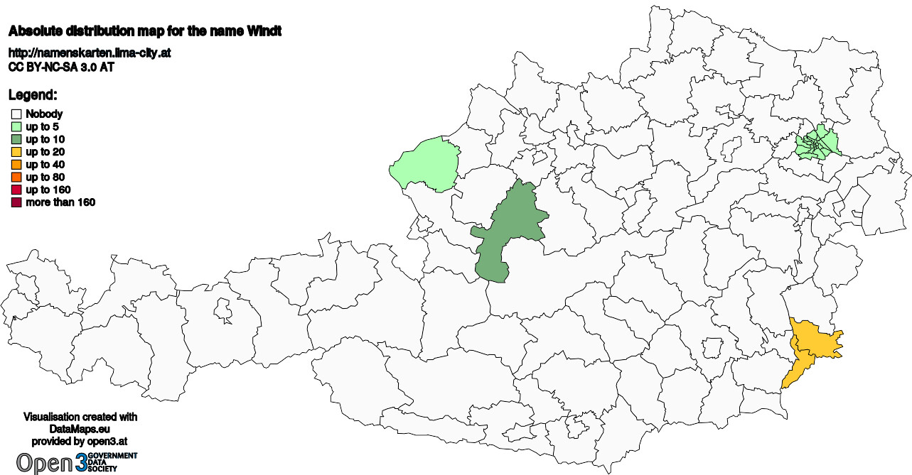 Absolute Distribution maps for surname Windt