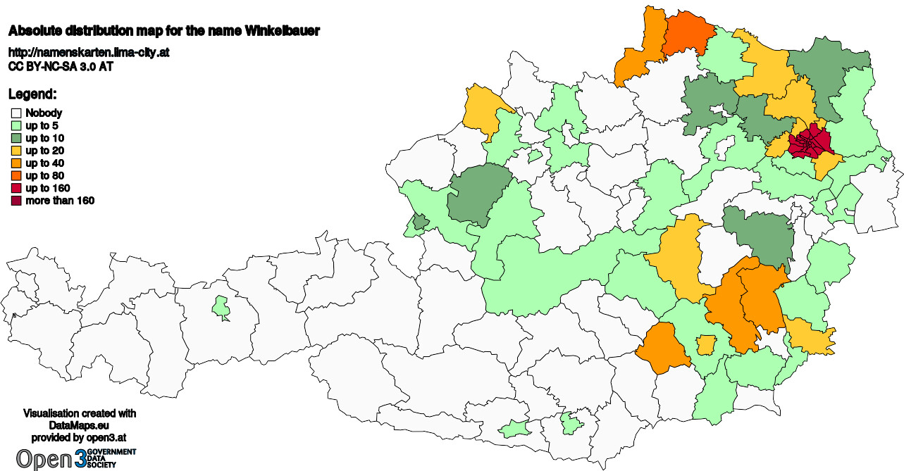 Absolute Distribution maps for surname Winkelbauer