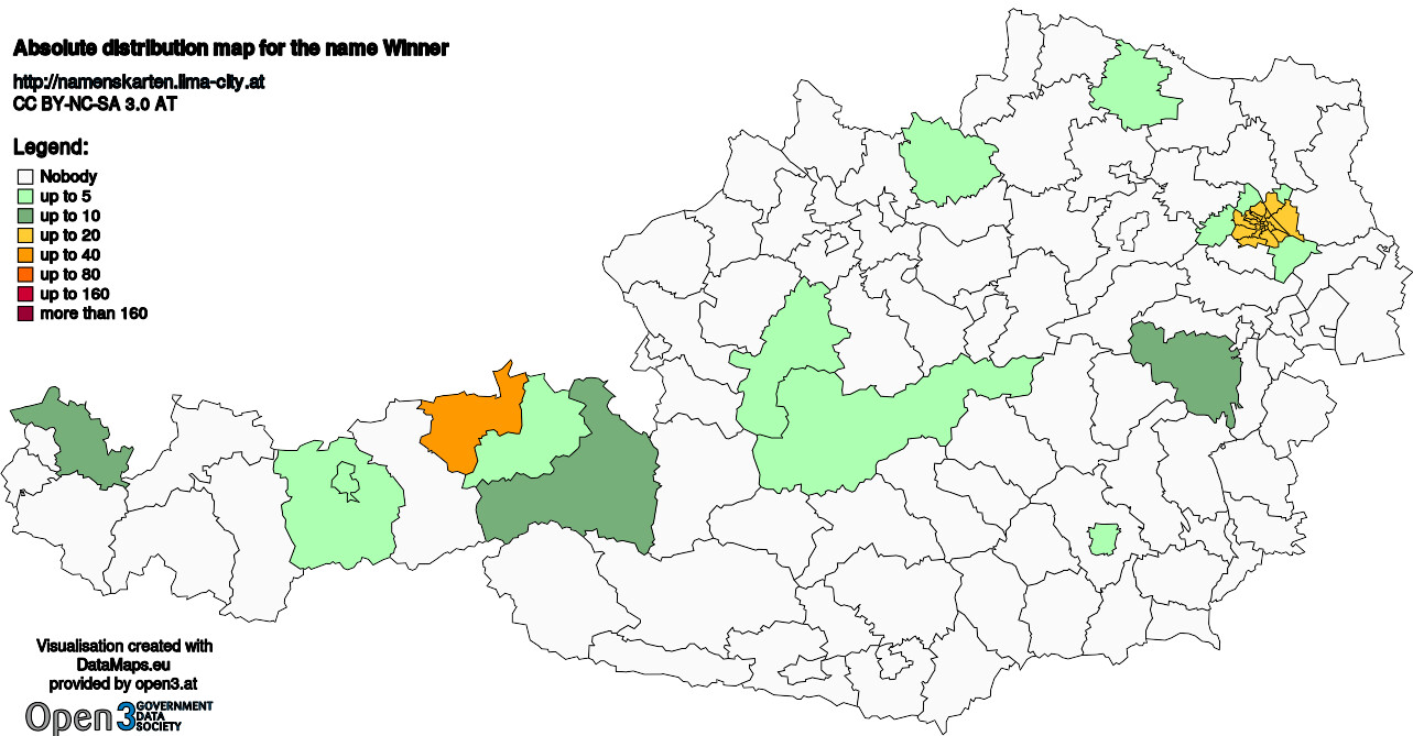 Absolute Distribution maps for surname Winner