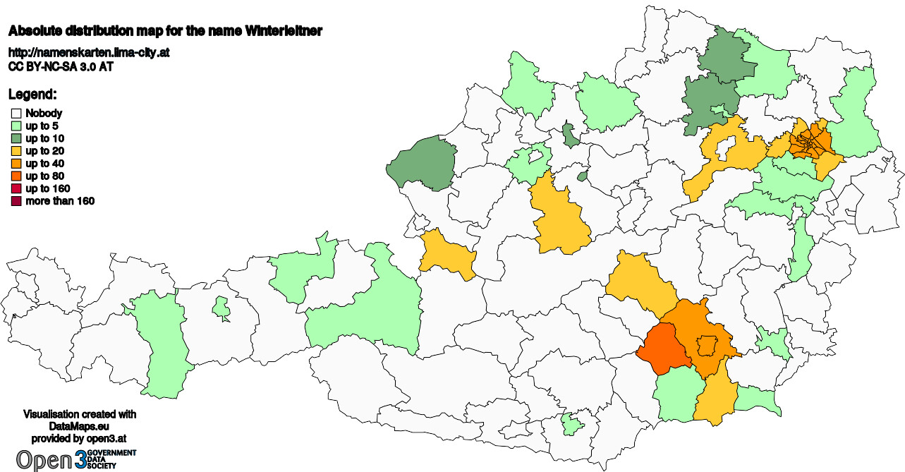 Absolute Distribution maps for surname Winterleitner