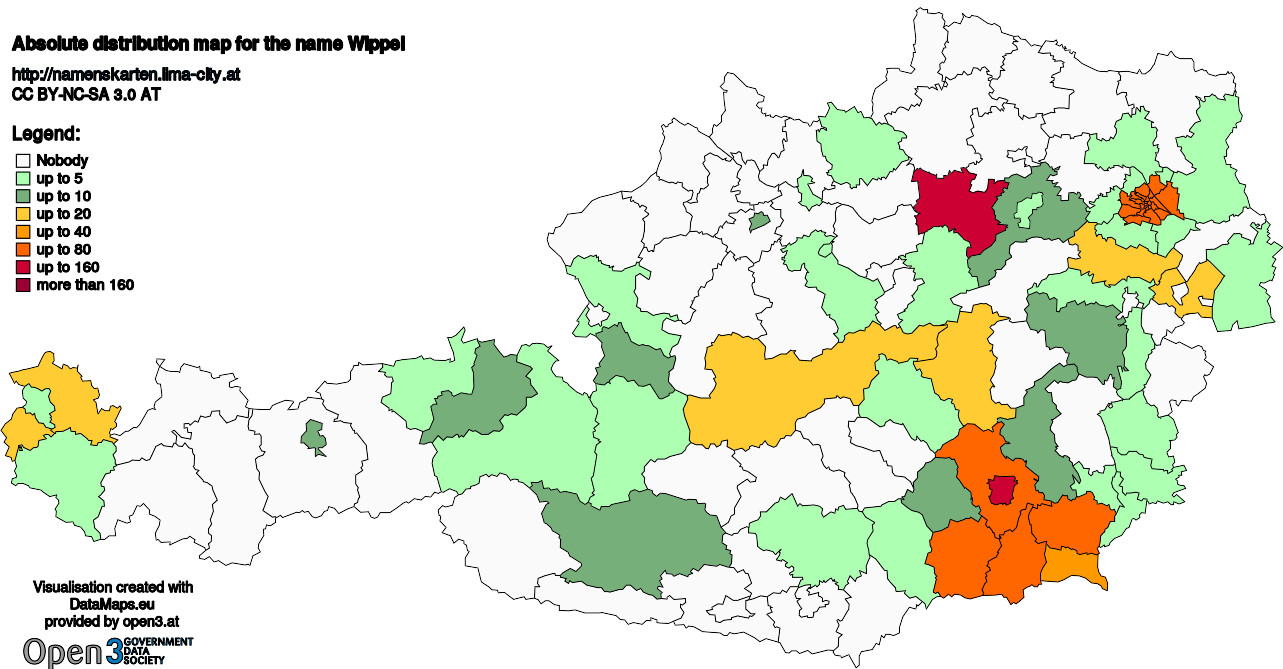 Absolute Distribution maps for surname Wippel