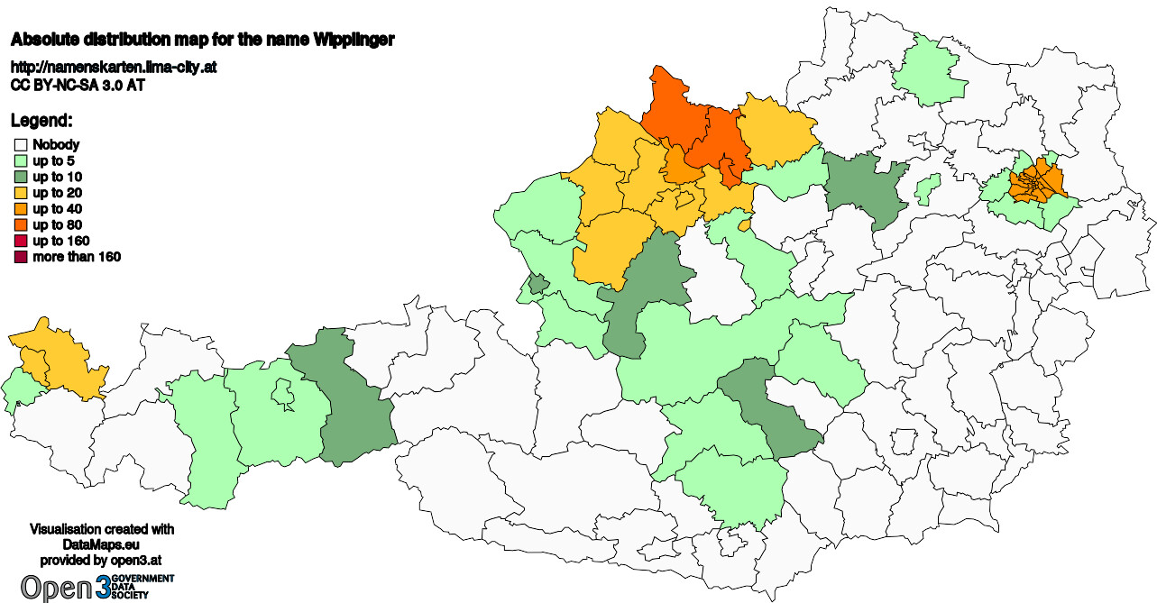 Absolute Distribution maps for surname Wipplinger