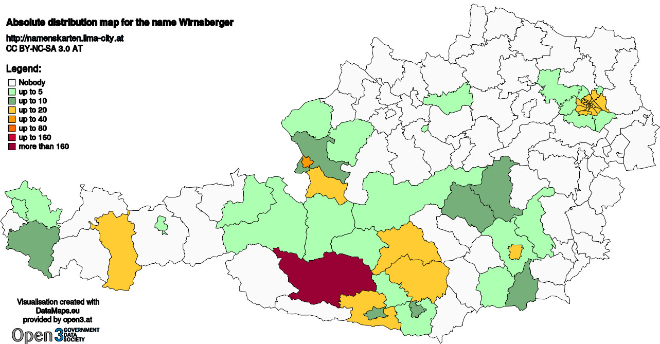 Absolute Distribution maps for surname Wirnsberger