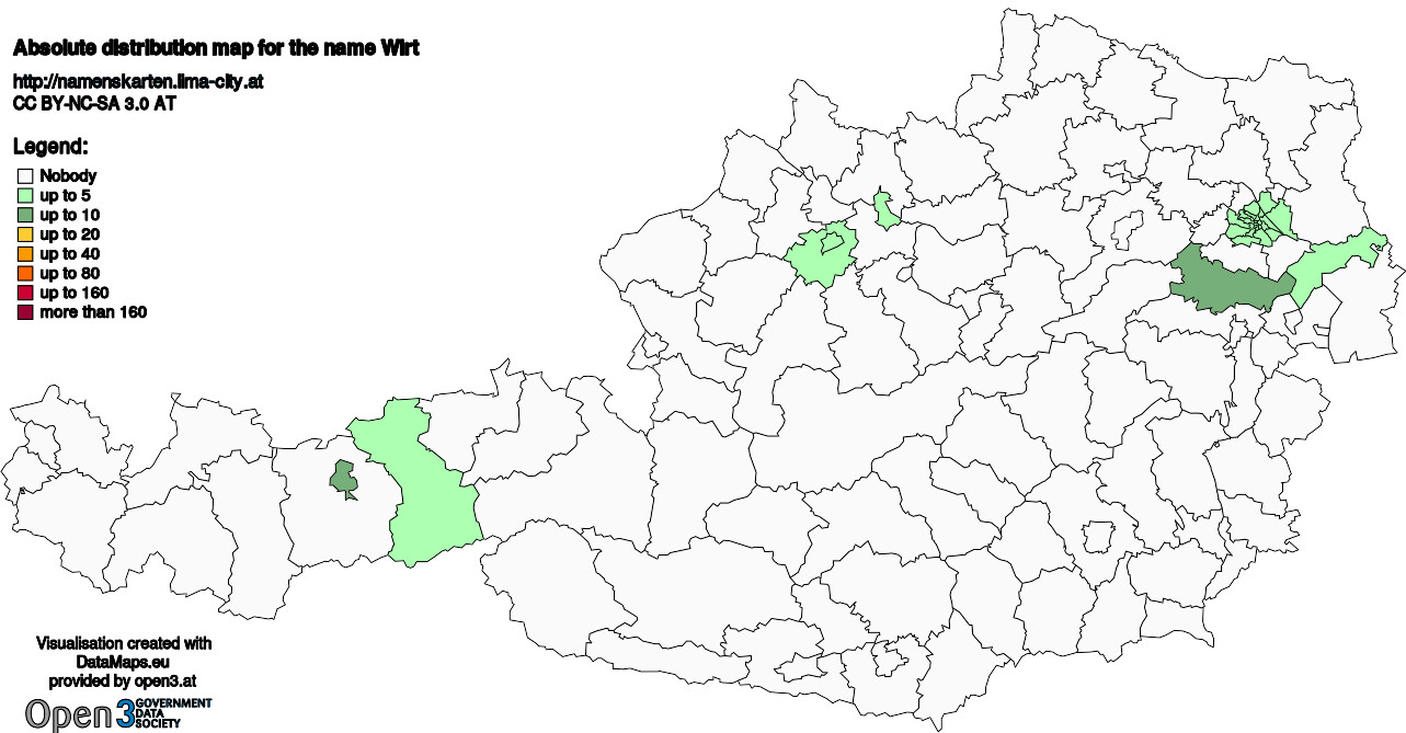 Absolute Distribution maps for surname Wirt