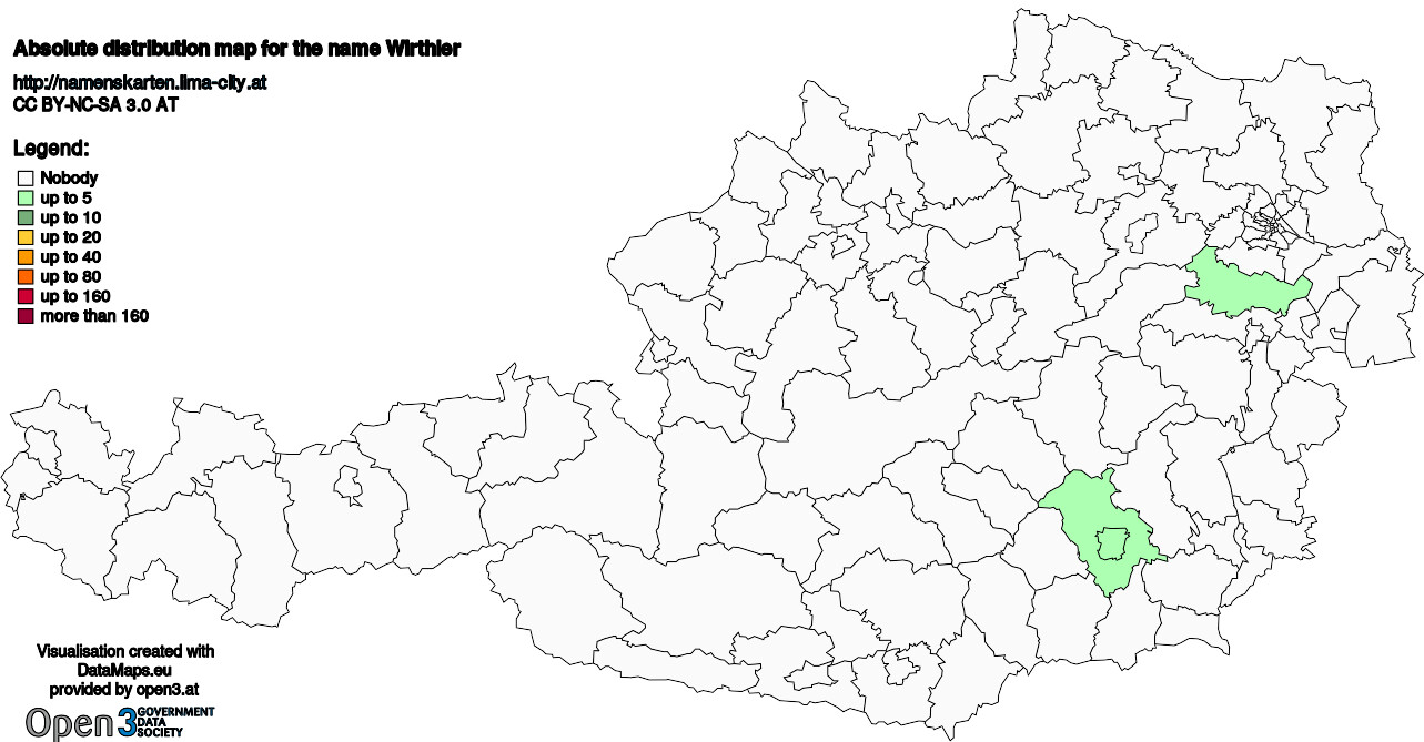 Absolute Distribution maps for surname Wirthler