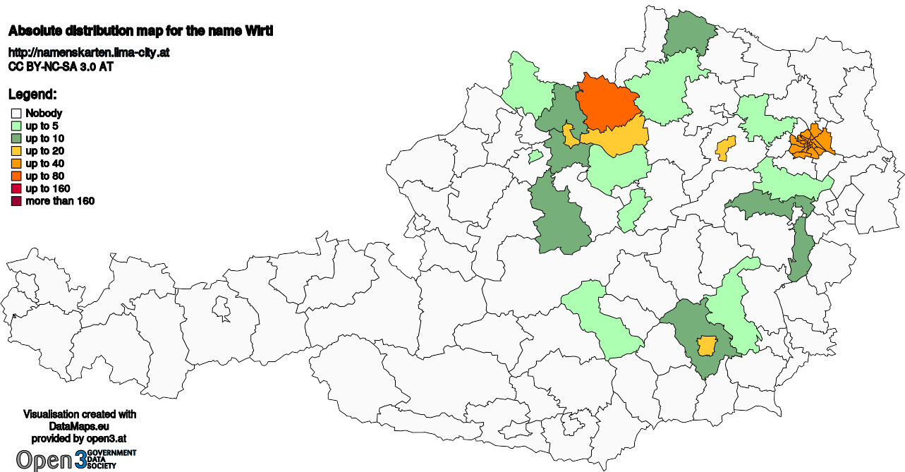 Absolute Distribution maps for surname Wirtl