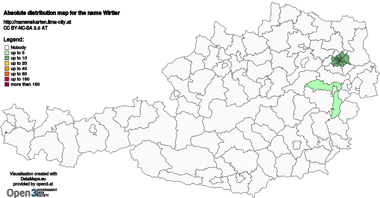 Absolute Distribution maps for surname Wirtler