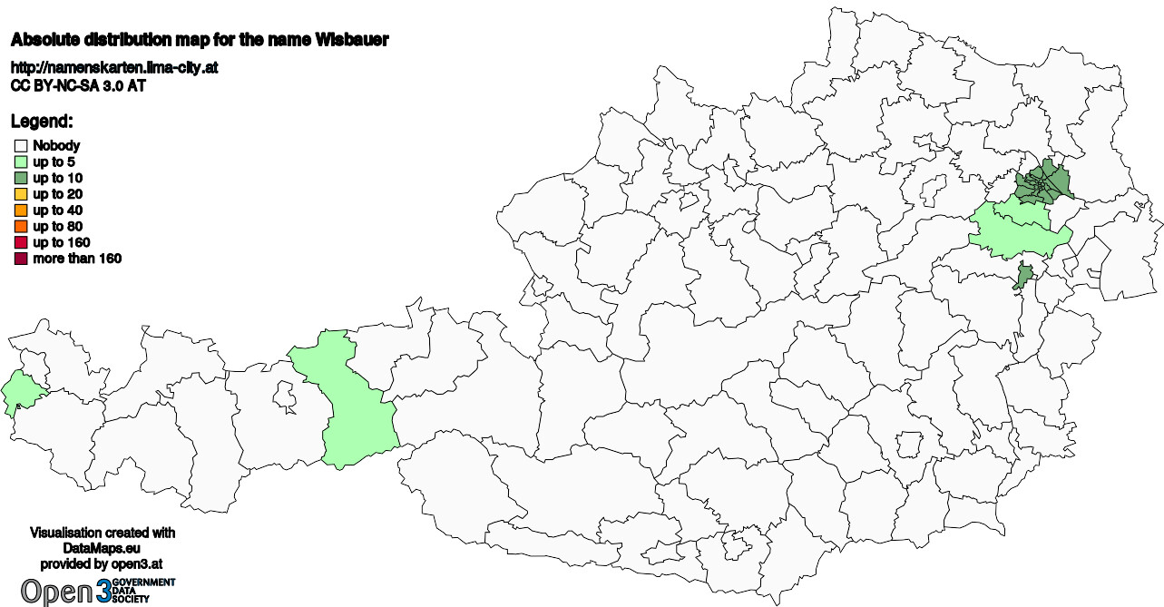 Absolute Distribution maps for surname Wisbauer