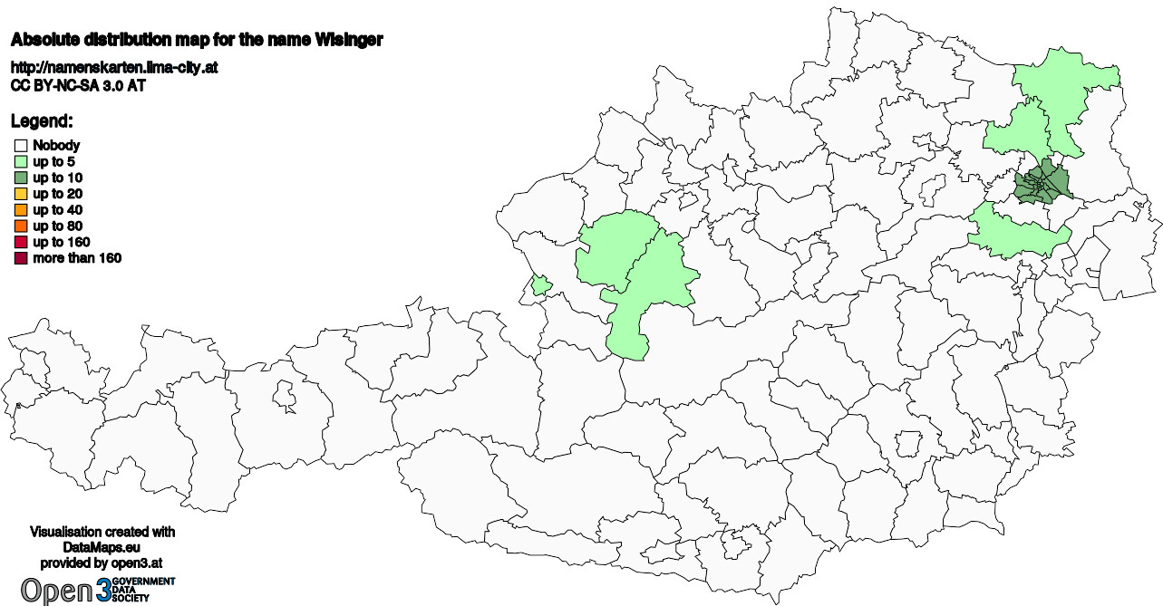Absolute Distribution maps for surname Wisinger