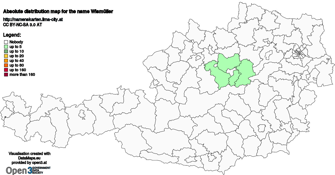 Absolute Distribution maps for surname Wismüller