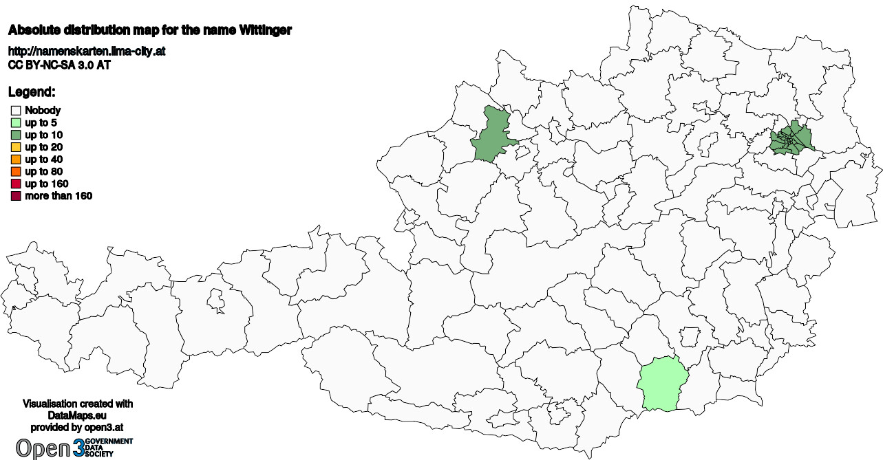 Absolute Distribution maps for surname Wittinger