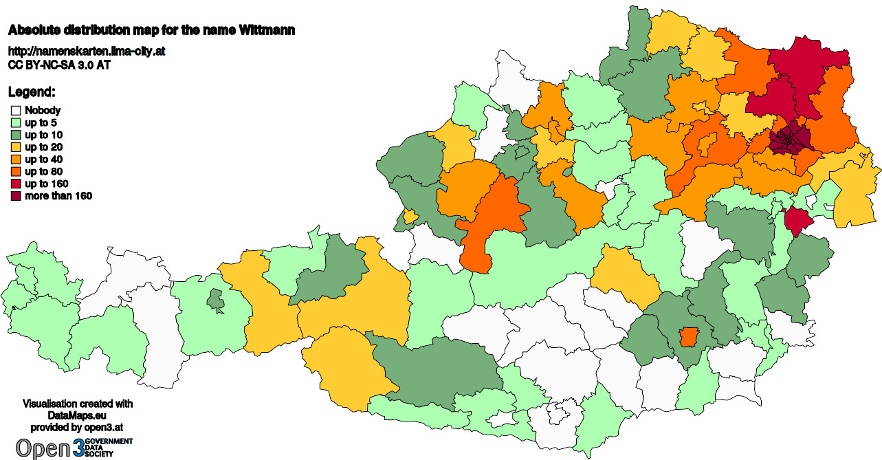 Absolute Distribution maps for surname Wittmann