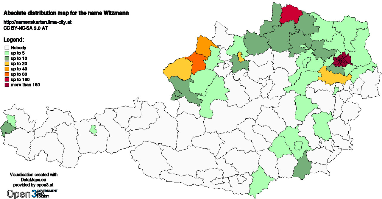 Absolute Distribution maps for surname Witzmann