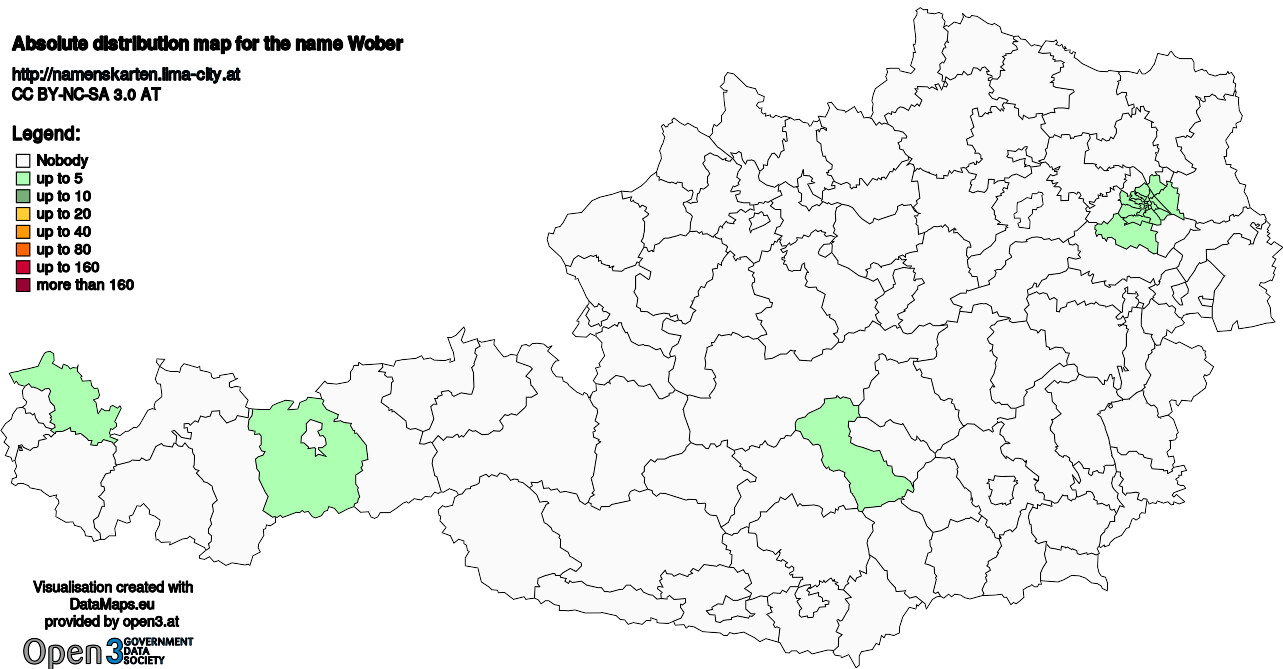 Absolute Distribution maps for surname Wober