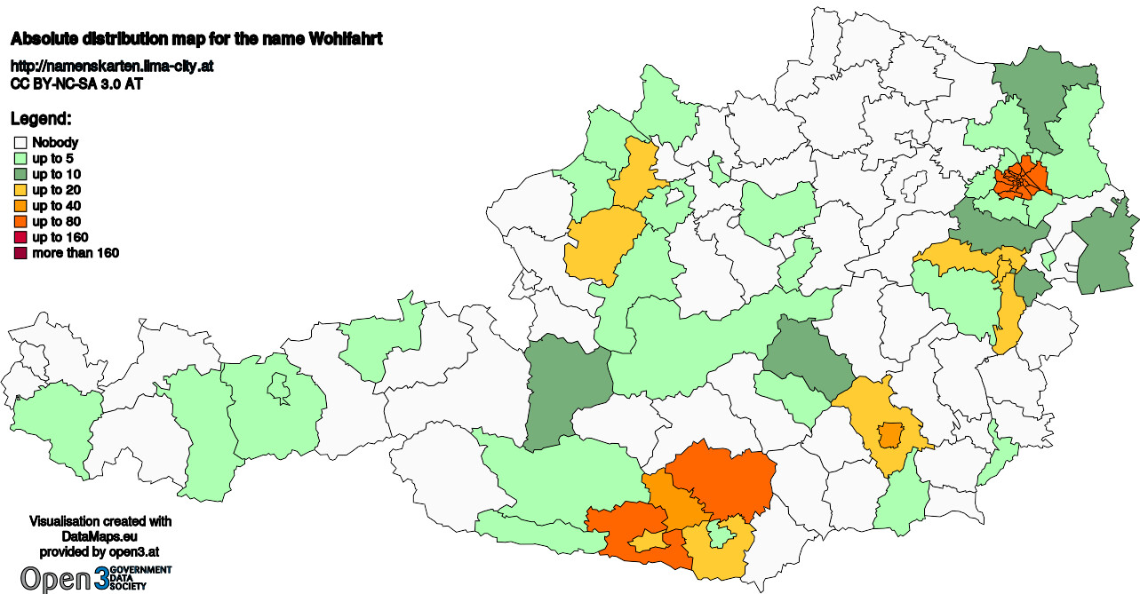 Absolute Distribution maps for surname Wohlfahrt