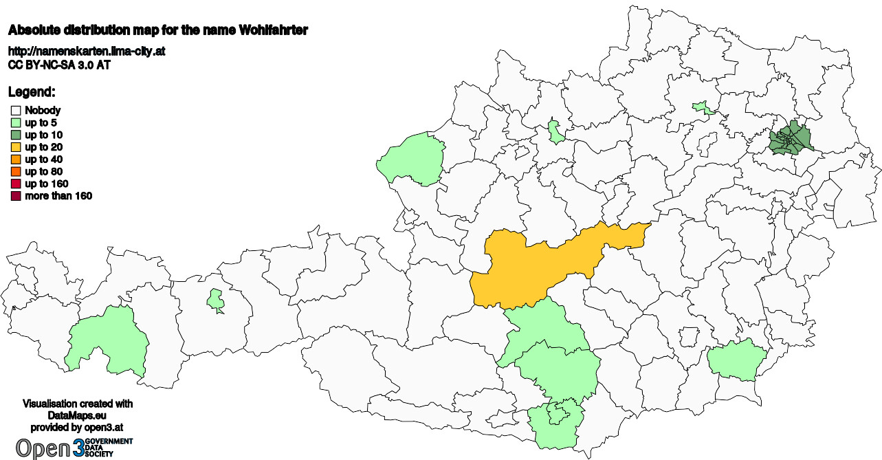 Absolute Distribution maps for surname Wohlfahrter