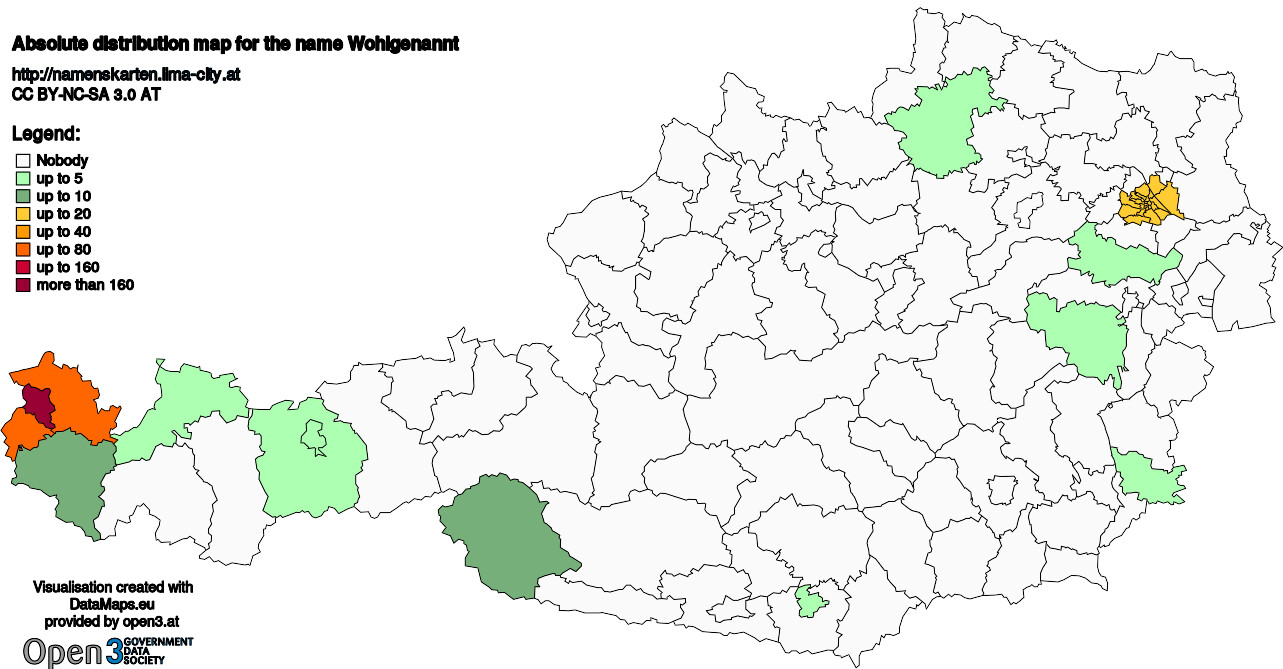 Absolute Distribution maps for surname Wohlgenannt