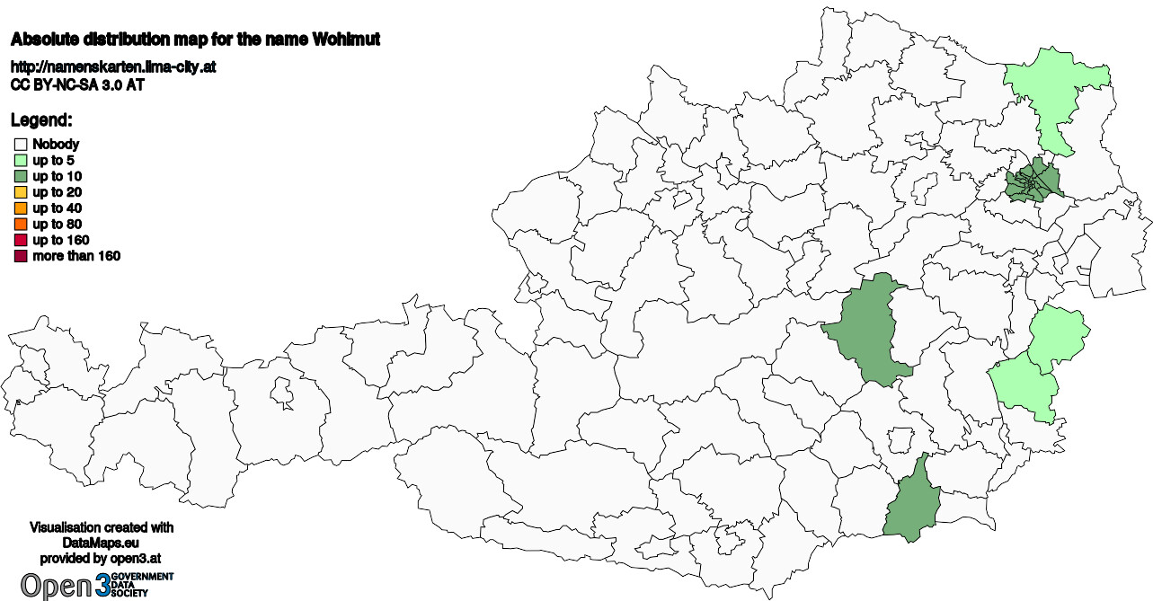 Absolute Distribution maps for surname Wohlmut