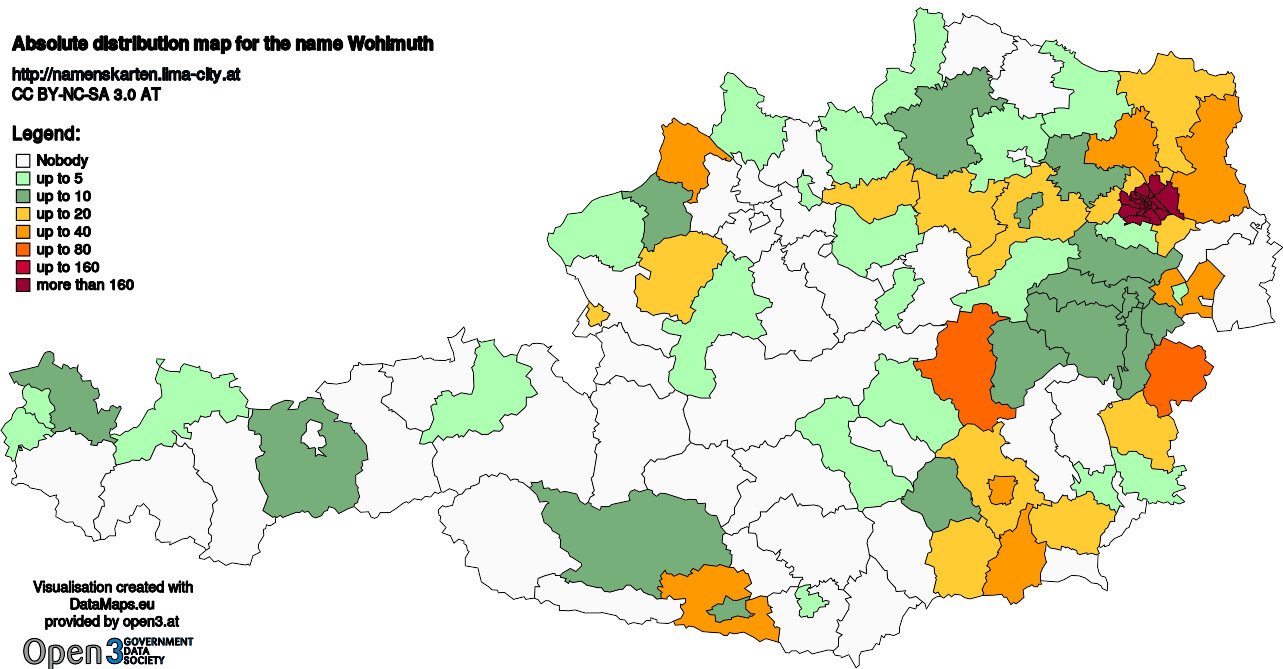 Absolute Distribution maps for surname Wohlmuth