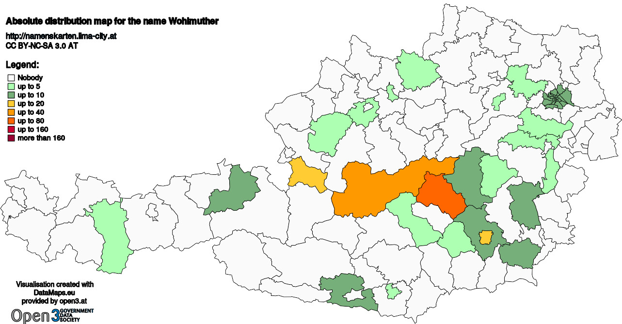 Absolute Distribution maps for surname Wohlmuther