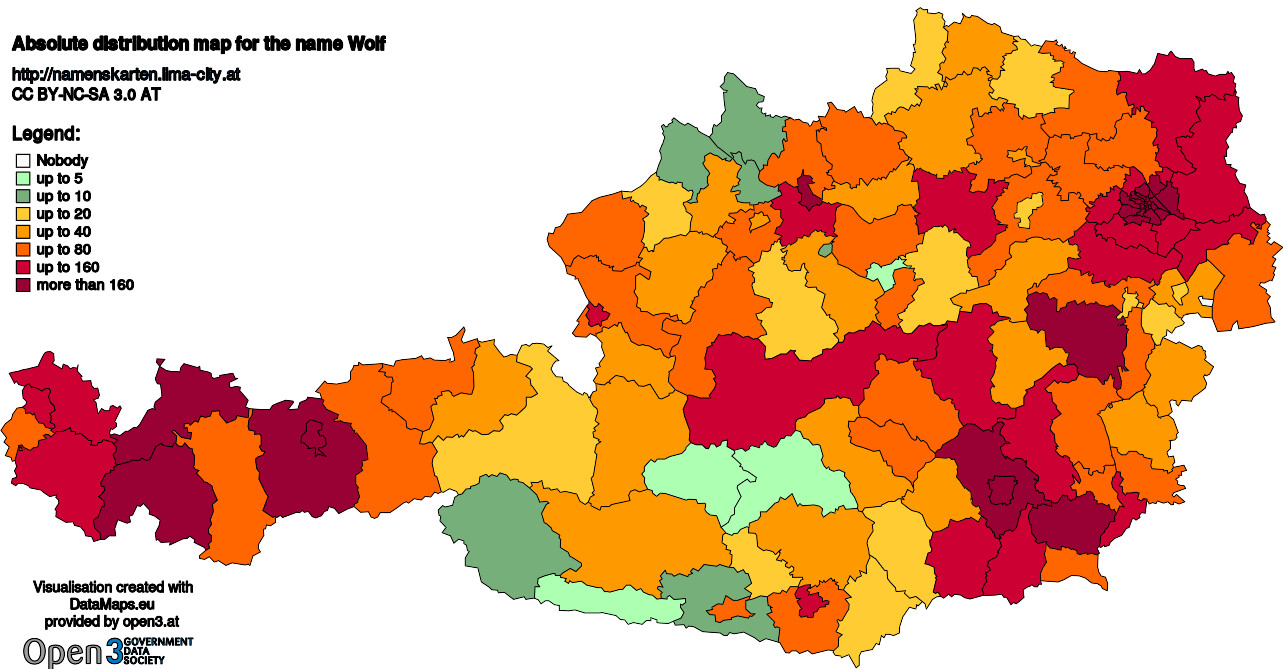 Absolute Distribution maps for surname Wolf