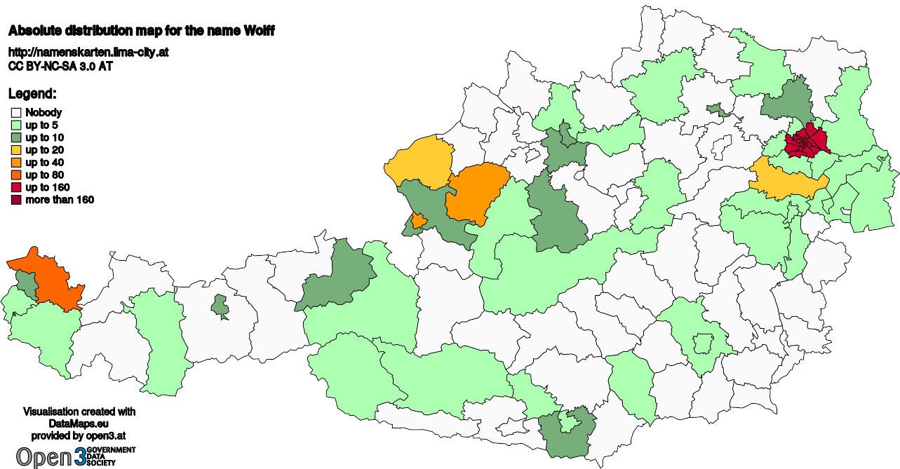 Absolute Distribution maps for surname Wolff