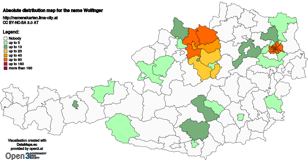 Absolute Distribution maps for surname Wolfinger