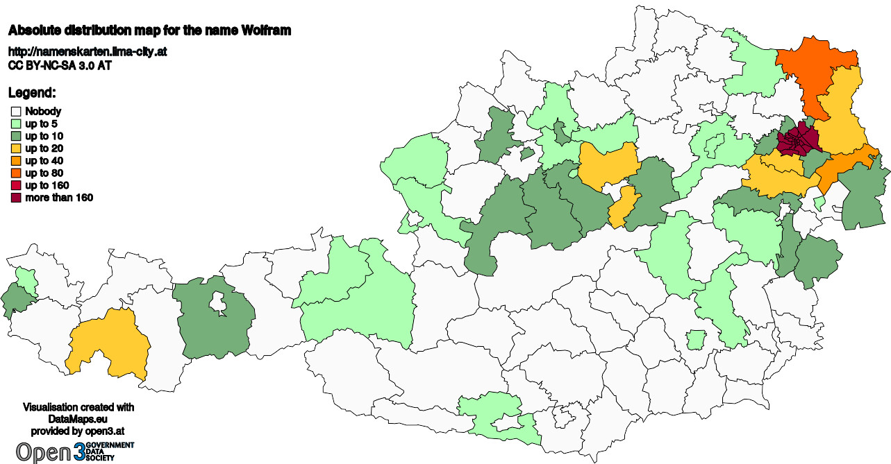 Absolute Distribution maps for surname Wolfram