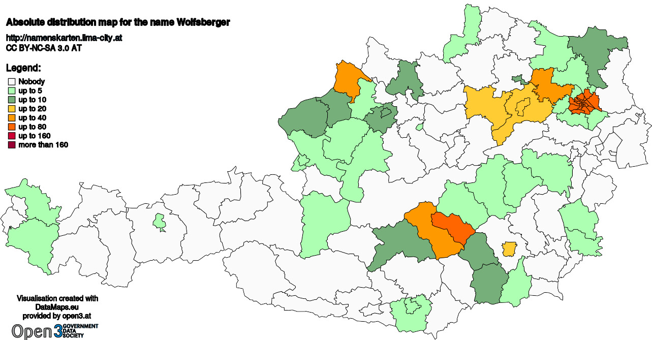 Absolute Distribution maps for surname Wolfsberger