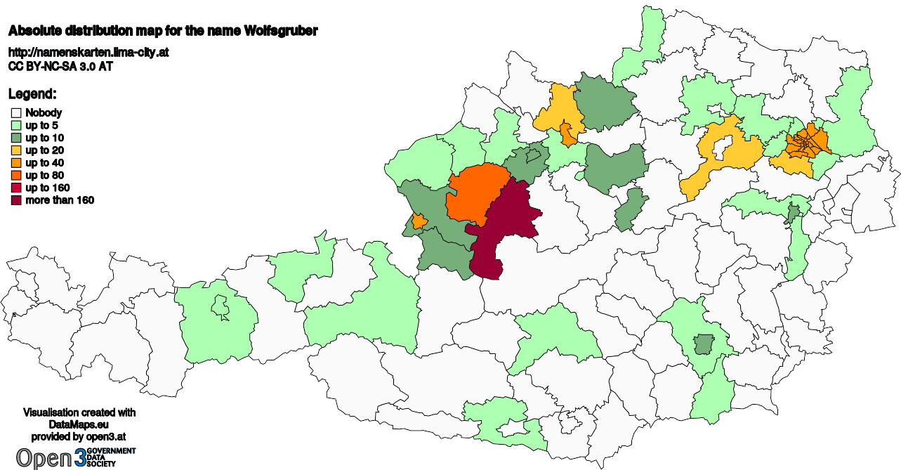 Absolute Distribution maps for surname Wolfsgruber