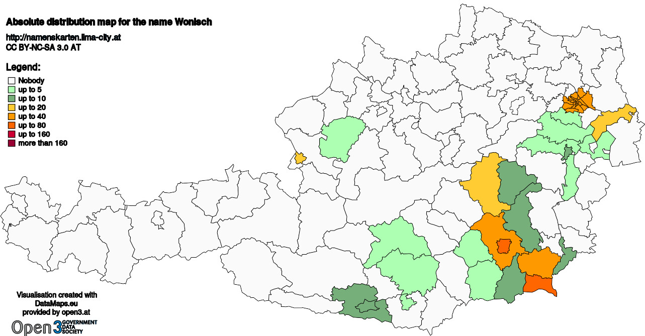 Absolute Distribution maps for surname Wonisch