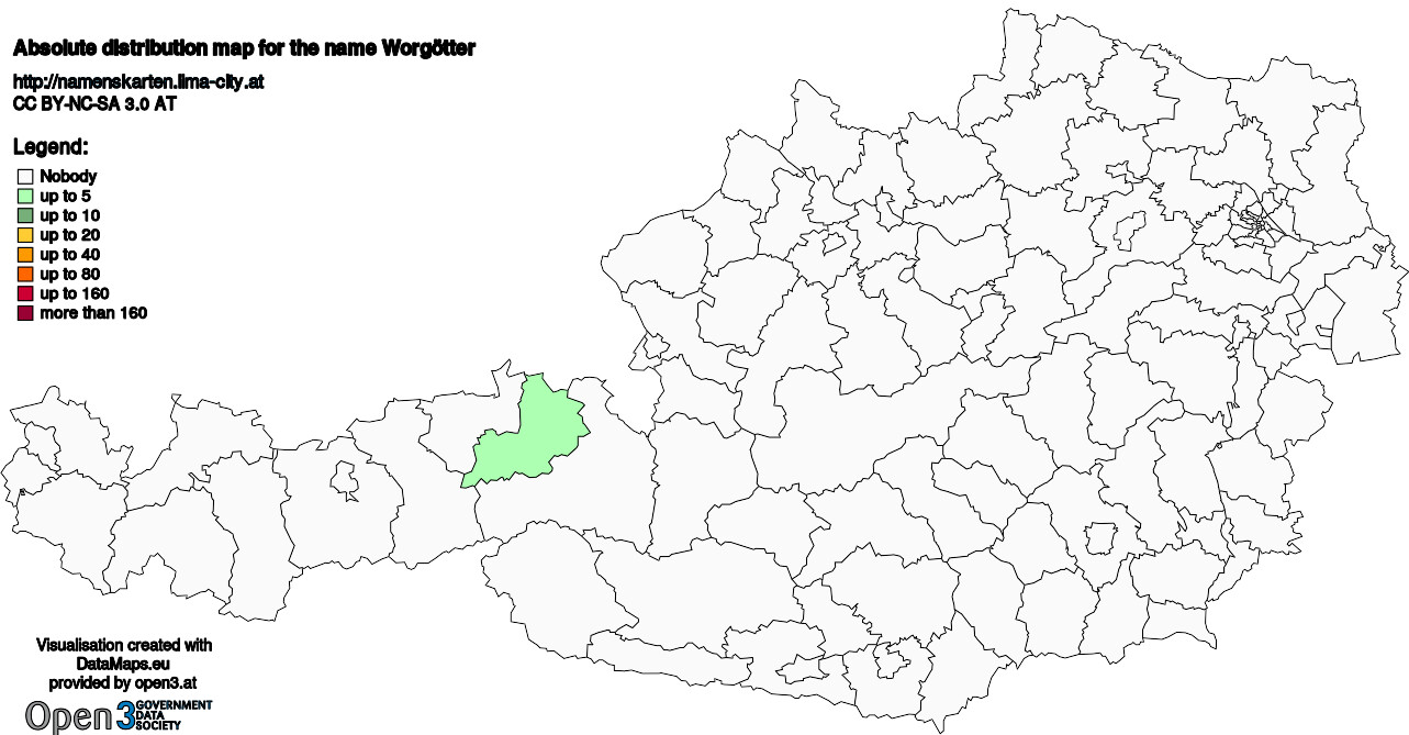 Absolute Distribution maps for surname Worgötter