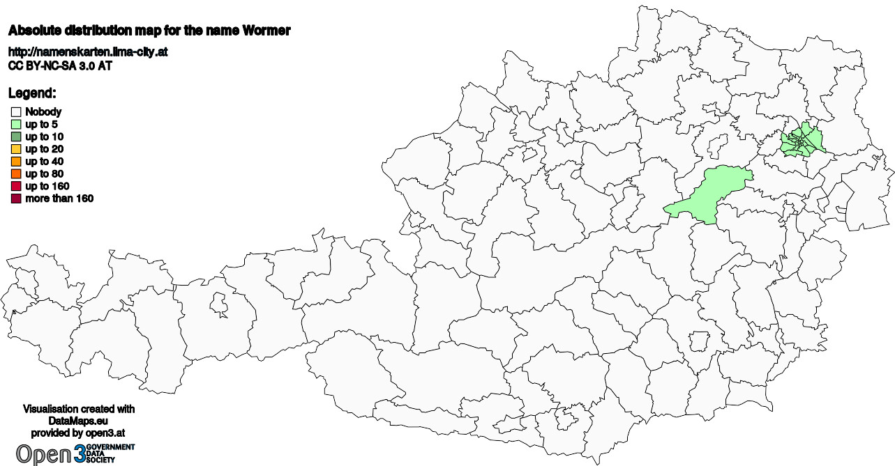 Absolute Distribution maps for surname Wormer