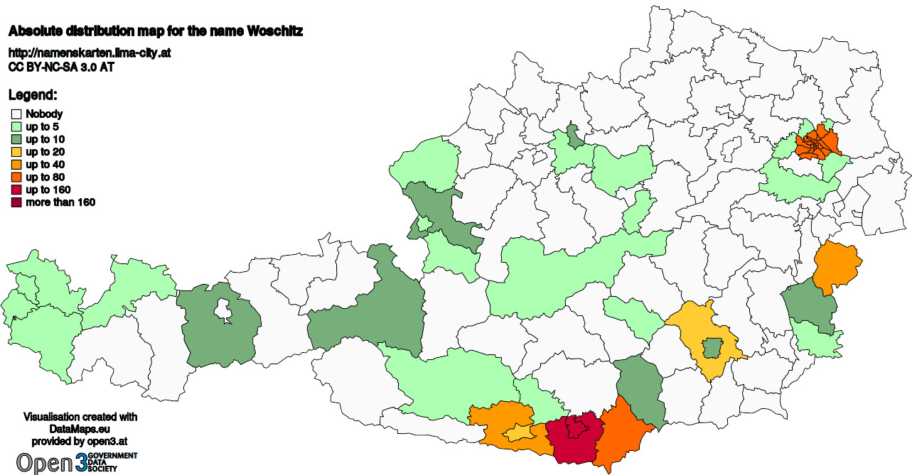 Absolute Distribution maps for surname Woschitz