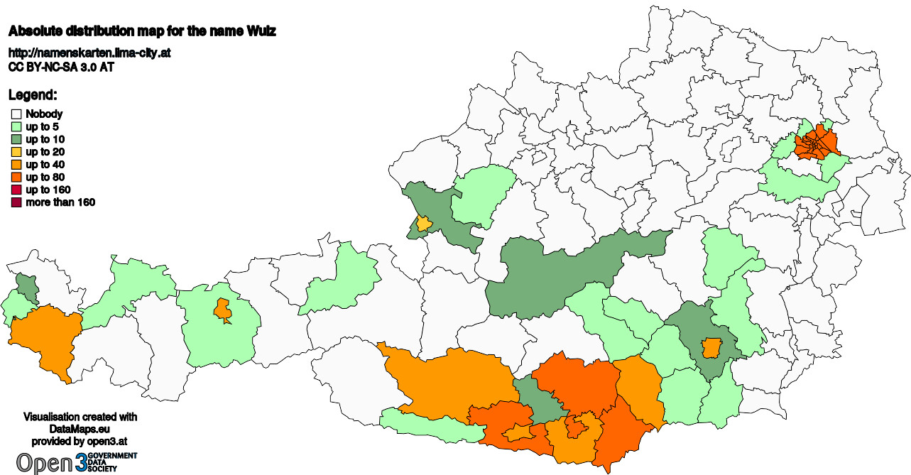 Absolute Distribution maps for surname Wulz