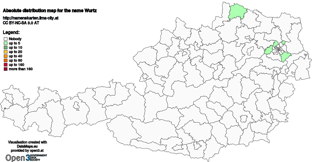 Absolute Distribution maps for surname Wurtz