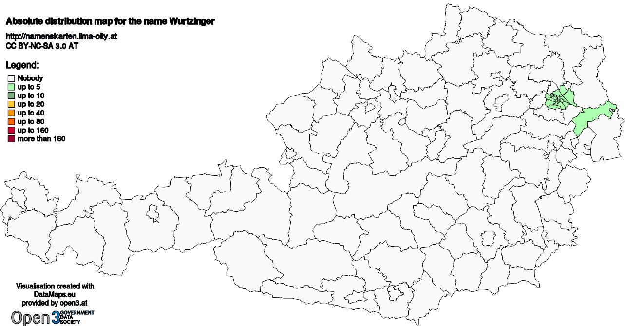 Absolute Distribution maps for surname Wurtzinger