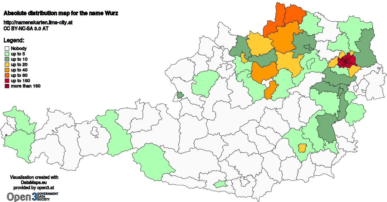 Absolute Distribution maps for surname Wurz