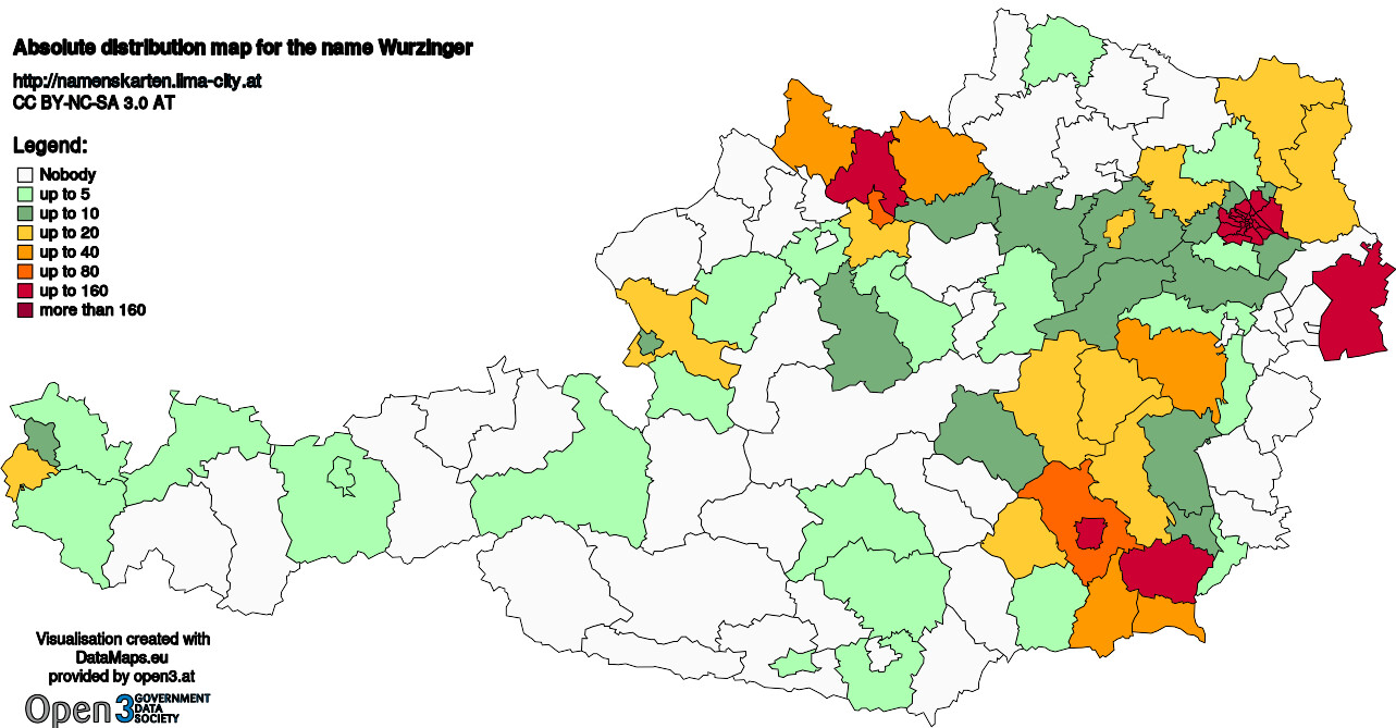 Absolute Distribution maps for surname Wurzinger