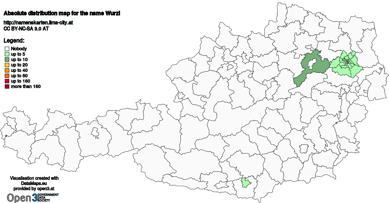 Absolute Distribution maps for surname Wurzl