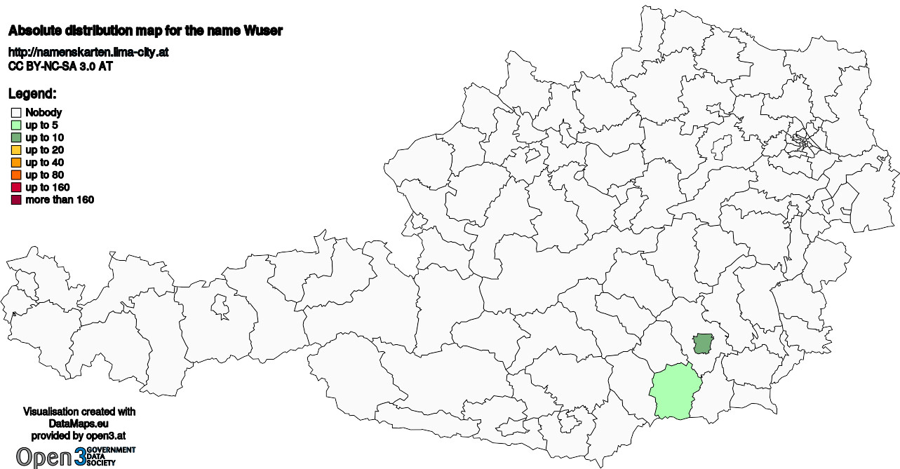 Absolute Distribution maps for surname Wuser