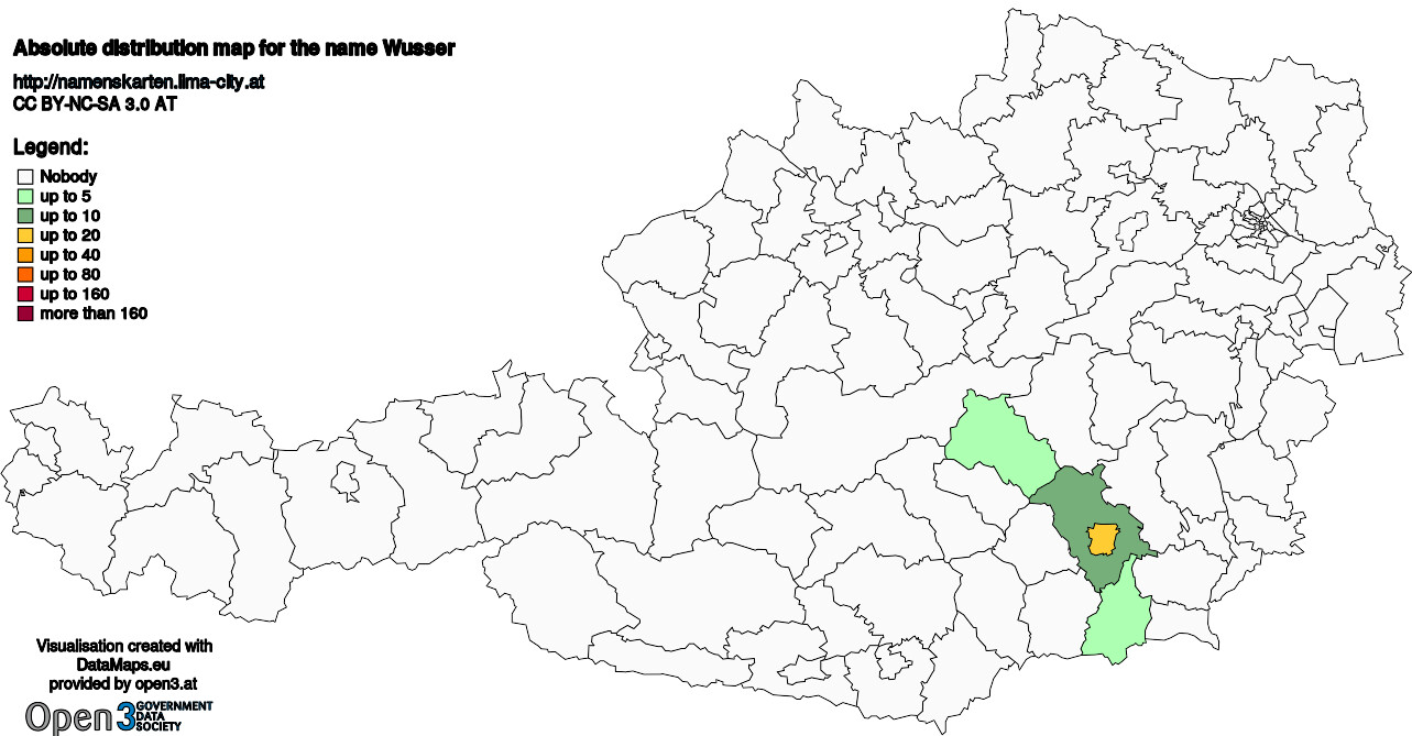 Absolute Distribution maps for surname Wusser