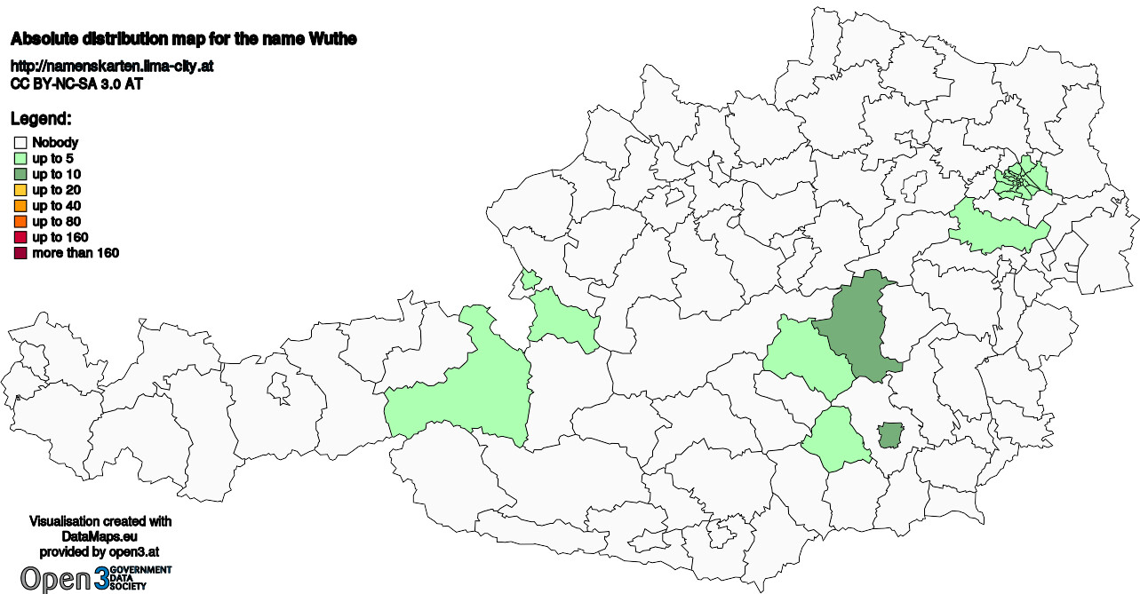 Absolute Distribution maps for surname Wuthe