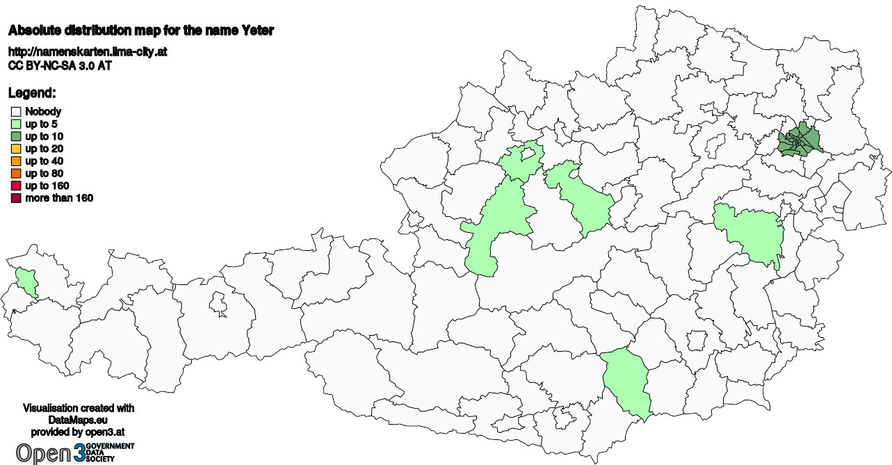 Absolute Distribution maps for surname Yeter